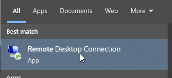 Windows Search for "Remote Desktop Connection"